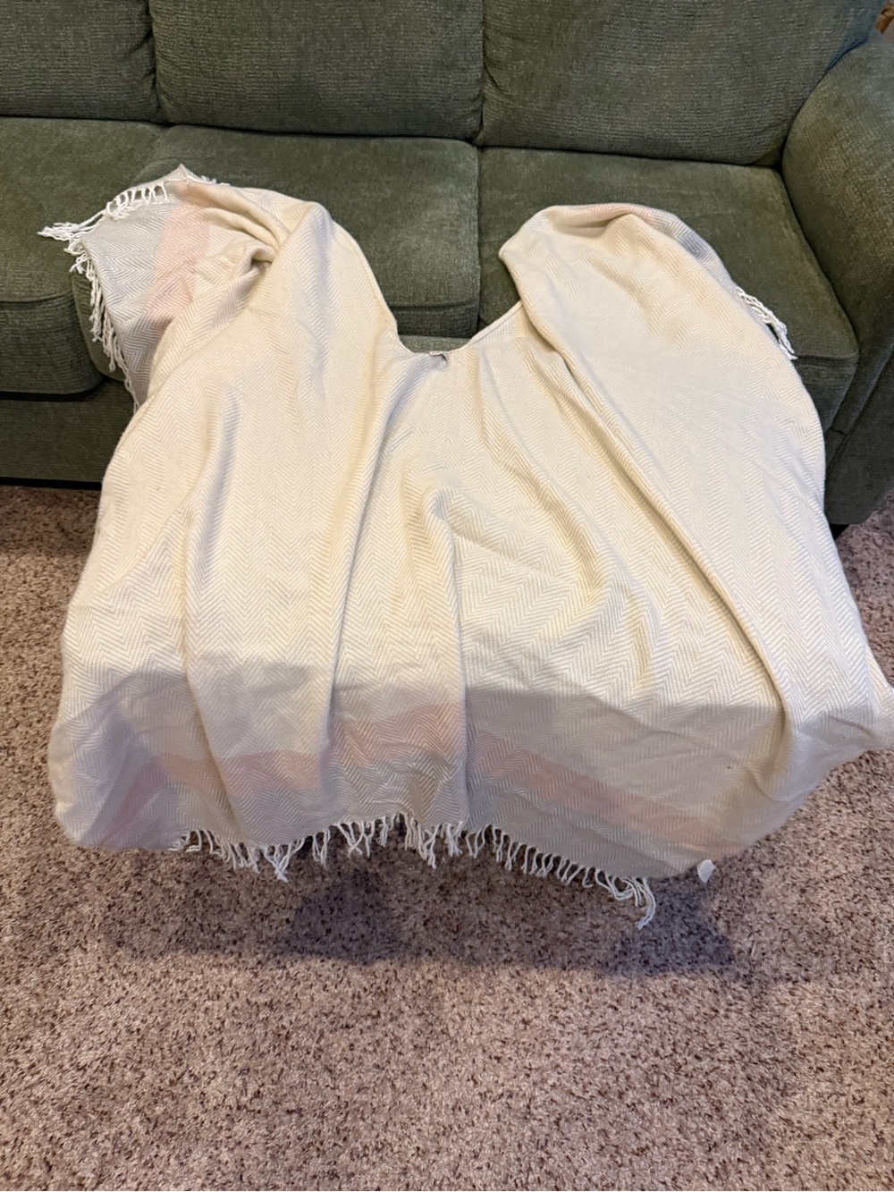 LOFT Cream Shawl with Pale Pink and Light Gray Stripes
